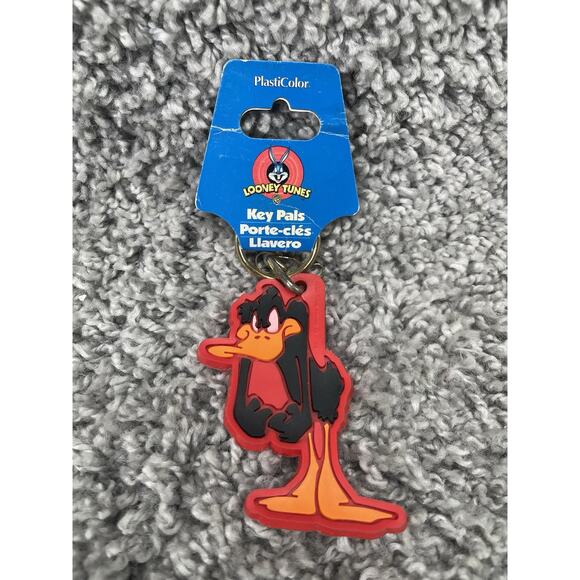1998 Daffy Duck Keychain Key Ring Rubber Red Looney Tunes WB Warner TM - Picture 1 of 8